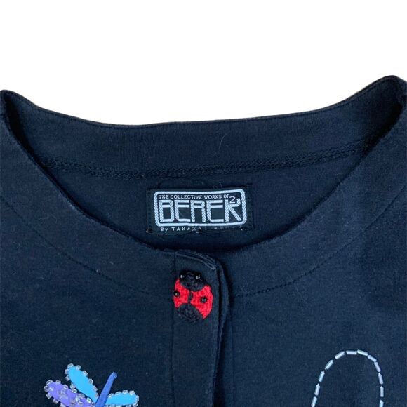 Berek2 Takako Small Beaded Cardigan Embroidered Black Butterfly Ladybug 80s Vtg - Picture 2 of 7